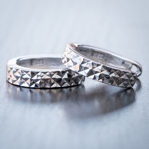 Silver Diamond Cut Hoop Huggie Earrings For Men